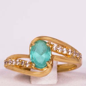 Pozlacený Slitinový Prsten se Zeleným Emporia® Křišťálem, Velikost: 50-51