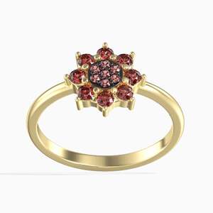 14K Zlatý Prsten s 15 Červeným Diamantem, Velikost: 54-55
