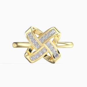 14K Zlatý Prsten s 16 Bílým Diamantem, Velikost: 54-55