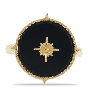 Pozlacený Stříbrný Prsten s Černým Onyxem, Velikost: 57-56