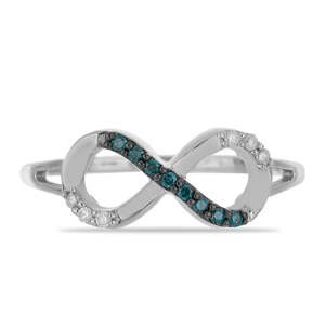 Stříbrný Prsten s Modrým Diamantem a Bílým Diamantem, Velikost: 57-56