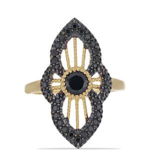 Pozlacený Stříbrný Prsten s Černým Spinelem z Horského Badachšánu, Velikost: 59-58