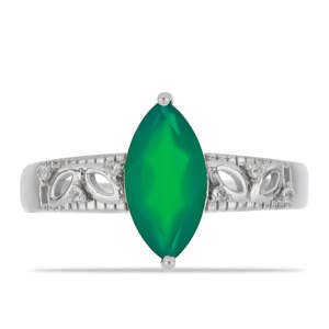 Stříbrný Prsten se Zeleným Achátem a Bílým Topazem, Velikost: 62-63